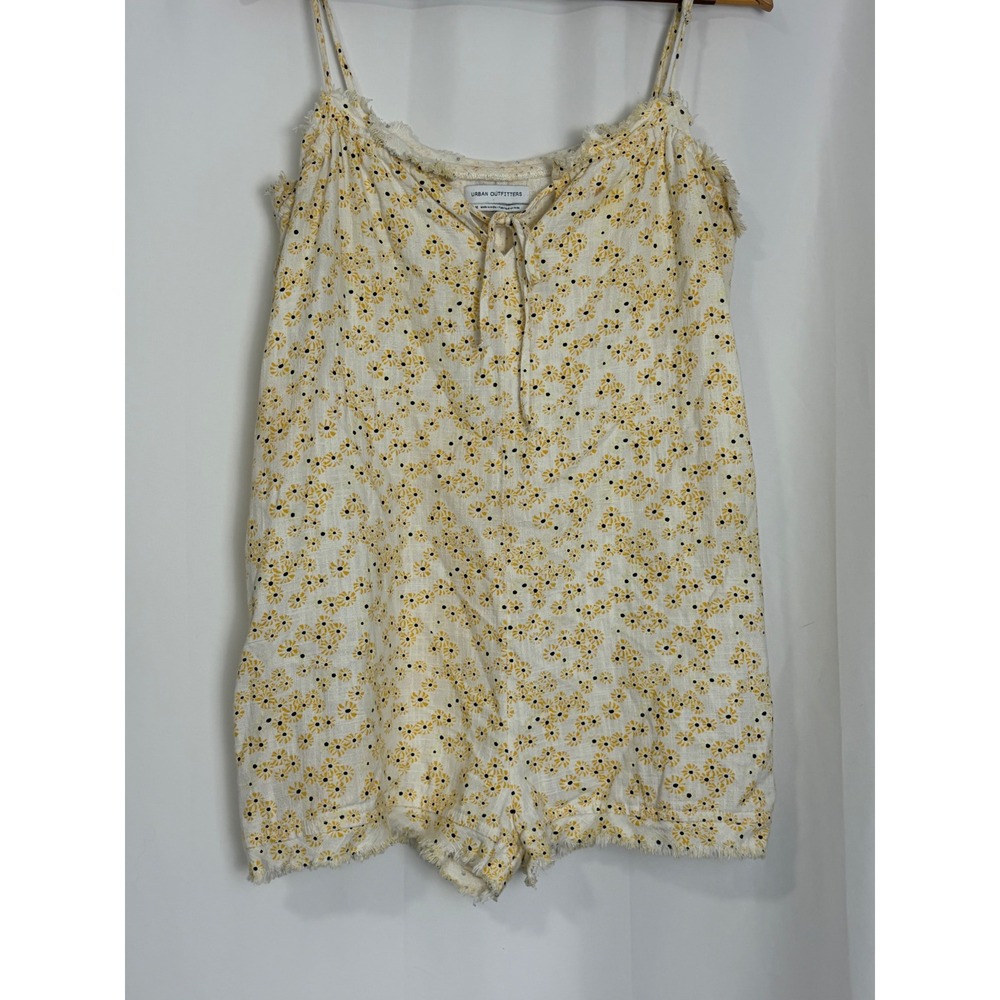 Urban Outfitters Floral Daisy Cotton Romper‎ Yellow Cream Fringe Trim Medium